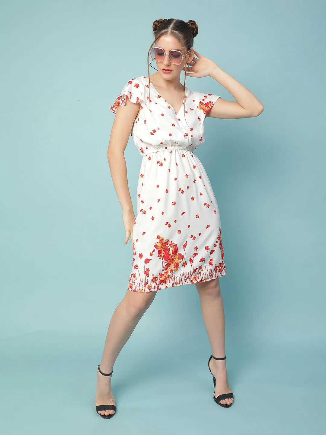 Uber white floral print women dress