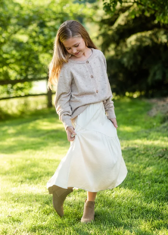 Girls Beige Asymmetric Seam Midi Skirt - FINAL SALE elastic waist skirt
