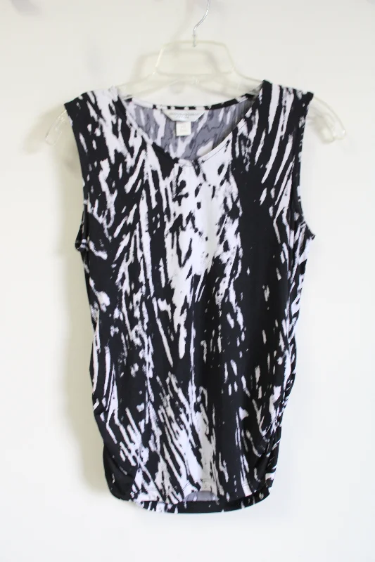 Christopher & Banks Black & White Cinched Sides Tank | S Petite flowy tank top