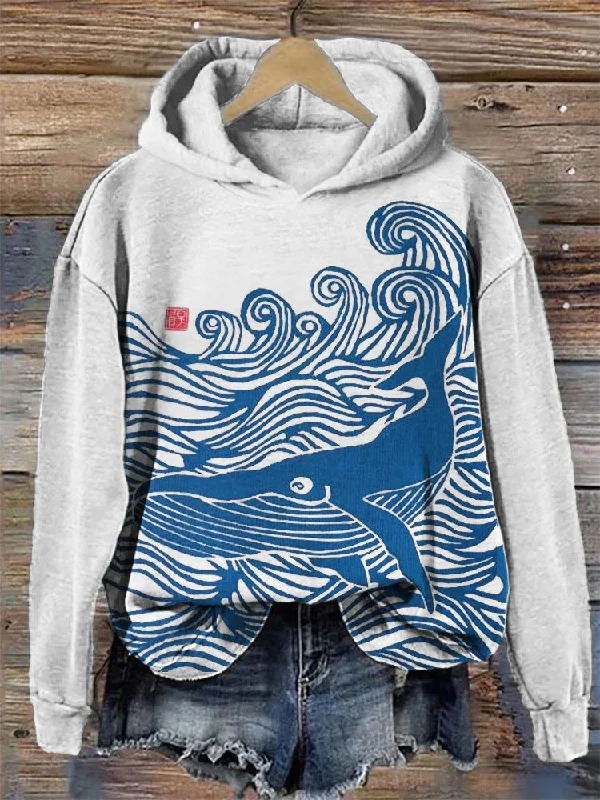 Athena® | Modischer Pullover mit Wellen- und Wal-Muster Gathered Sleeve Pullover
