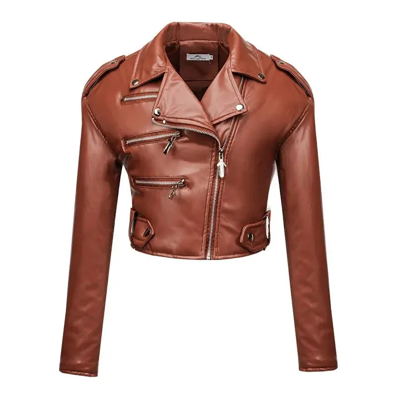 FZ Women's Slim-fitting Short Cotton Long-sleeved Lapel PU Leather Jacket Hoodie Zip-Up Jacket Button-Up Jacket FZ Women's Slim-fitting Short Cotton Long-sleeved Lapel PU Leather Jacket Hoodie Zip-Up Jacket Button-Up Jacket