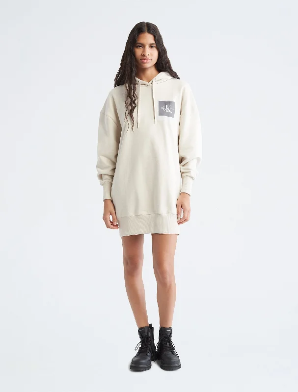 Calvin Klein Polaroid Logo Sweatshirt Dress - Women Hoodie with Exposed Zipper Edgy Industrial Calvin Klein Polaroid Logo Sweatshirt Dress - Women Hoodie with Exposed Zipper Edgy Industrial