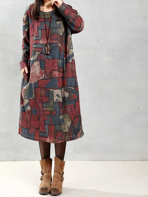 ZANZEA Women Autumn Oversized Vintage Print Dress Casual Loose Long Sleeve O Neck Mid-calf Length Dress Vestidos Plus Size ZANZEA Women Autumn Oversized Vintage Print Dress Casual Loose Long Sleeve O Neck Mid-calf Length Dress Vestidos Plus Size