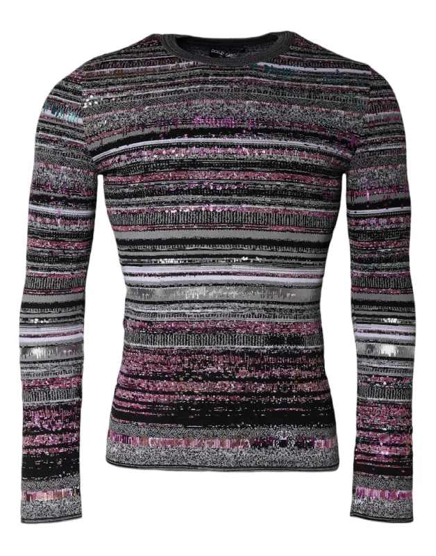 Multicolor Stripes Crew Neck Pullover Sweater Cap Sleeve Casual