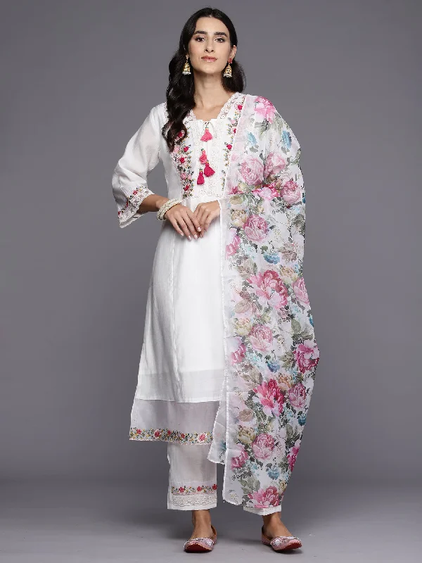Women White Embroidered A-Line Kurta Trousers With Dupatta Set Trousers Review Highly Women White Embroidered A-Line Kurta Trousers With Dupatta Set Trousers Review Highly