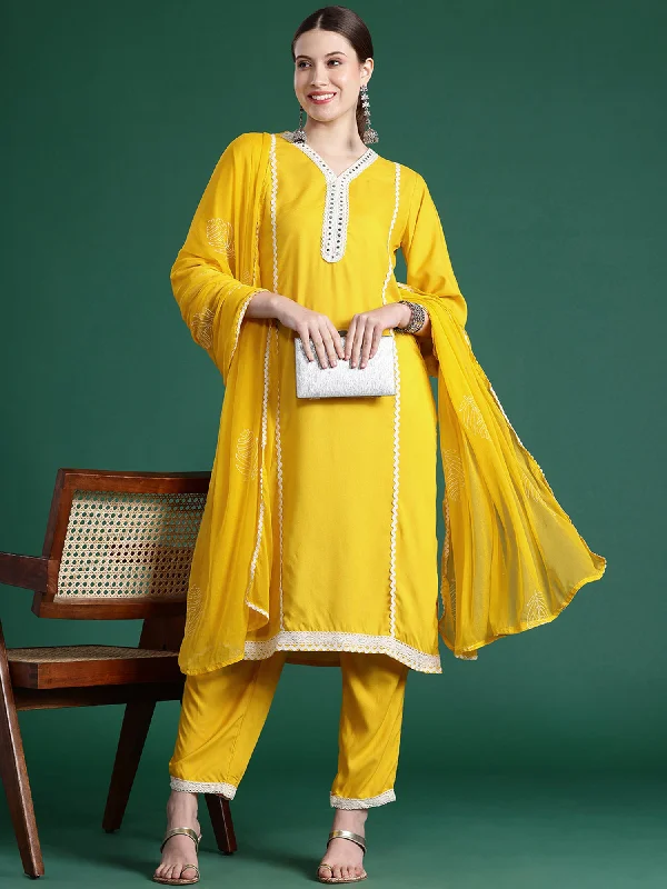 Women Yellow Embroidered Straight Kurta Trousers With Dupatta Set Trousers New Arrival Women Yellow Embroidered Straight Kurta Trousers With Dupatta Set Trousers New Arrival