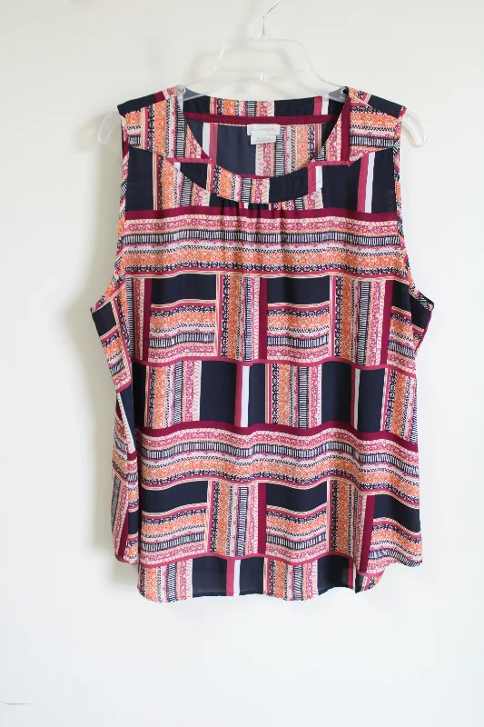 Van Heusen Blue Orange Pink Patterned Chiffon Tank Blouse | XL summer tank top