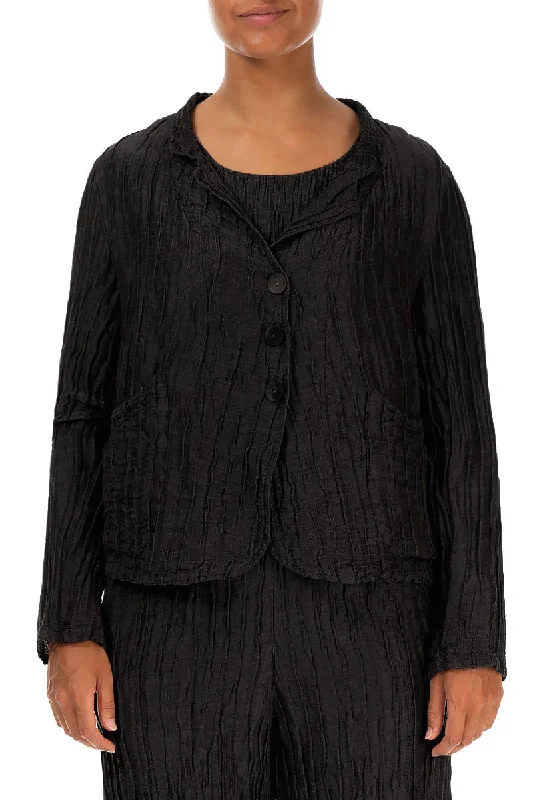 Short Crinkled Black Silk Jacket Satin Jacket Silk Jacket Chiffon Jacket