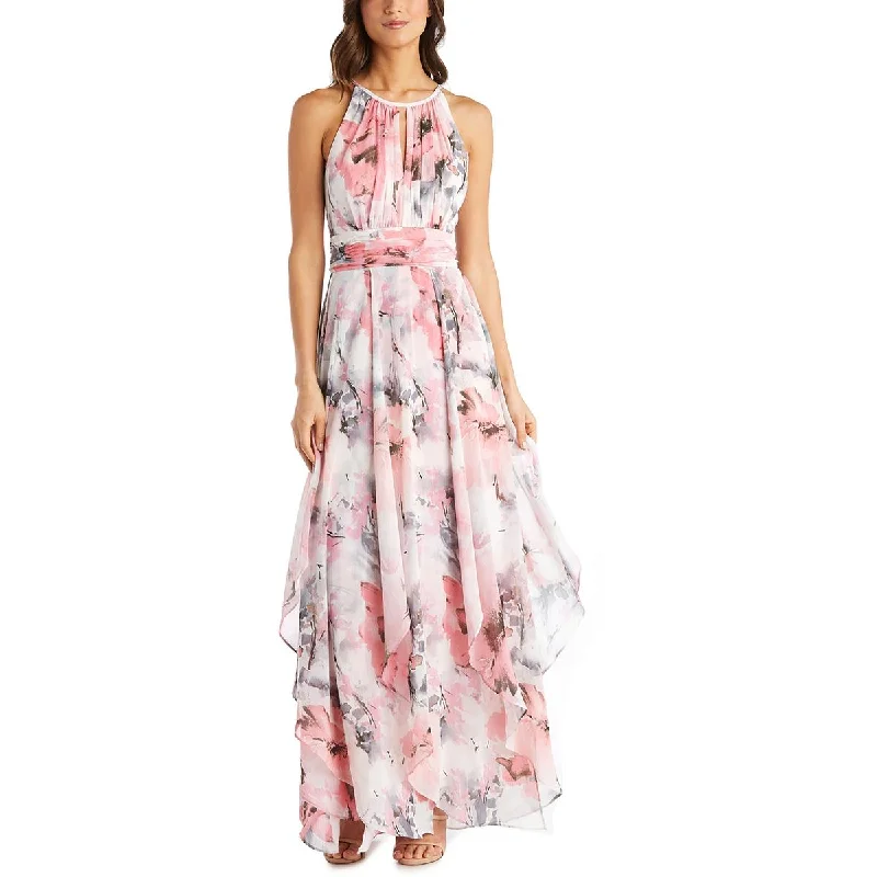 Petites Womens Chiffon Metallic Evening Dress