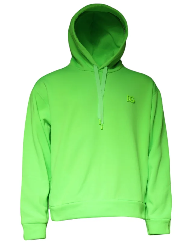 Green Logo Hooded Pullover Sweatshirt Sweater Faux Fur Trim