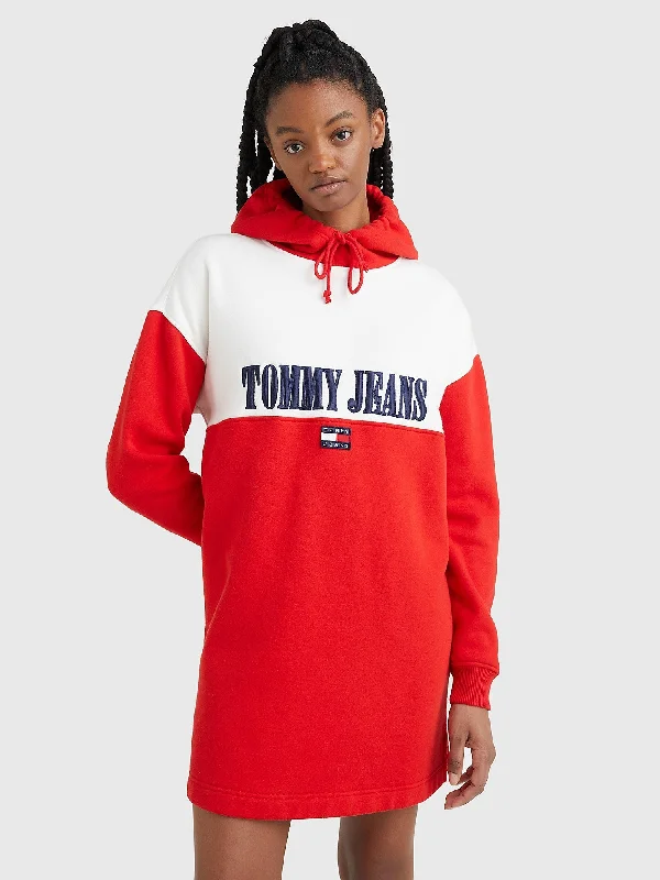 Tommy Hilfiger Retro Logo Hoodie Dress - Women Hoodie with Rolled Sleeves Casual Relaxed Tommy Hilfiger Retro Logo Hoodie Dress - Women Hoodie with Rolled Sleeves Casual Relaxed