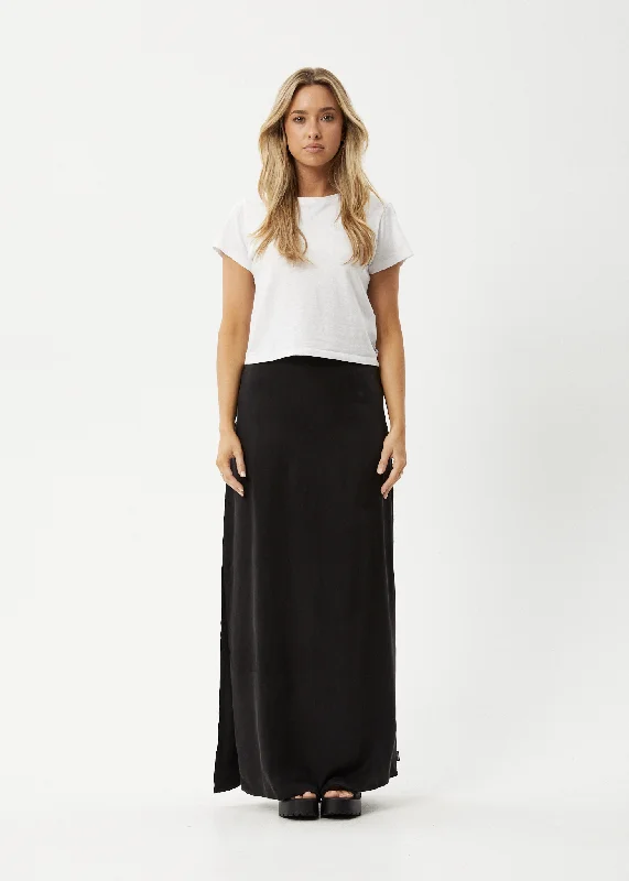 AFENDS Womens Grace - Cupro Maxi Skirt - Black denim skirt fashionable