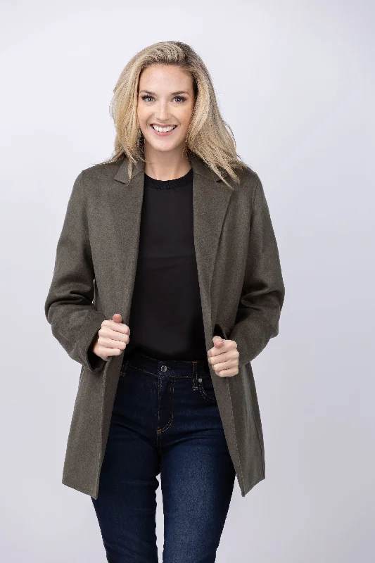 Theory Clairene Jacket in Double-Face Wool-Cashmere Hunter Green Snapped Jacket Toggled Jacket Drawstring Jacket