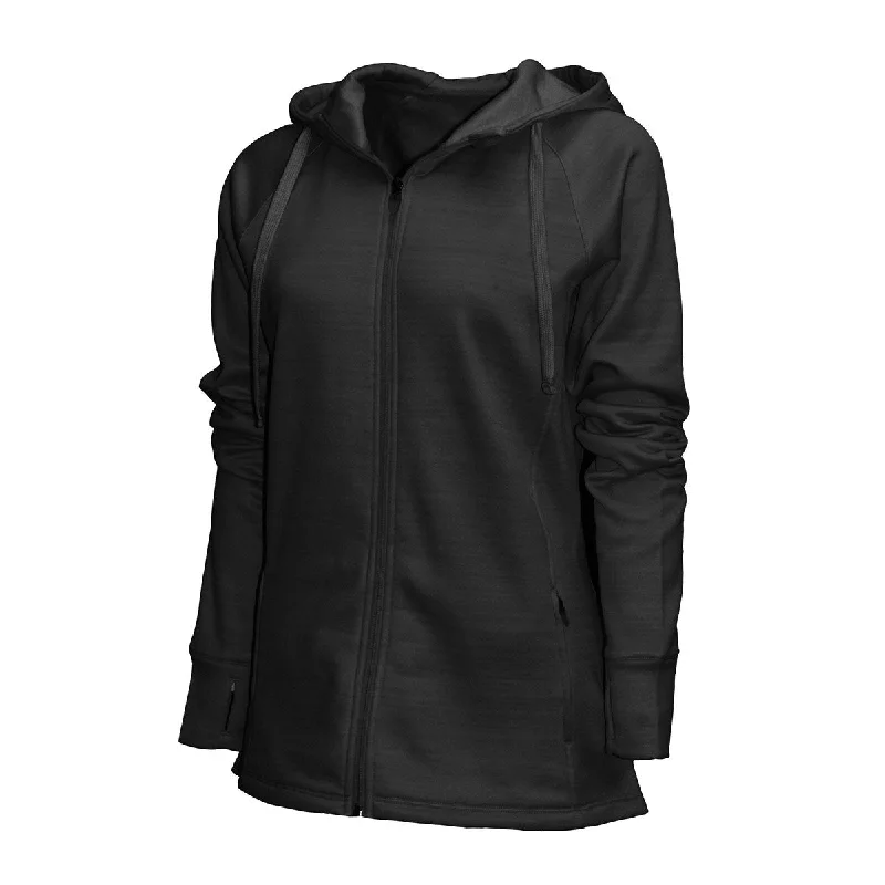 BAW Women's Black Scuba Full Zip Sweatshirt Hoodie with Stripes Bold Sporty