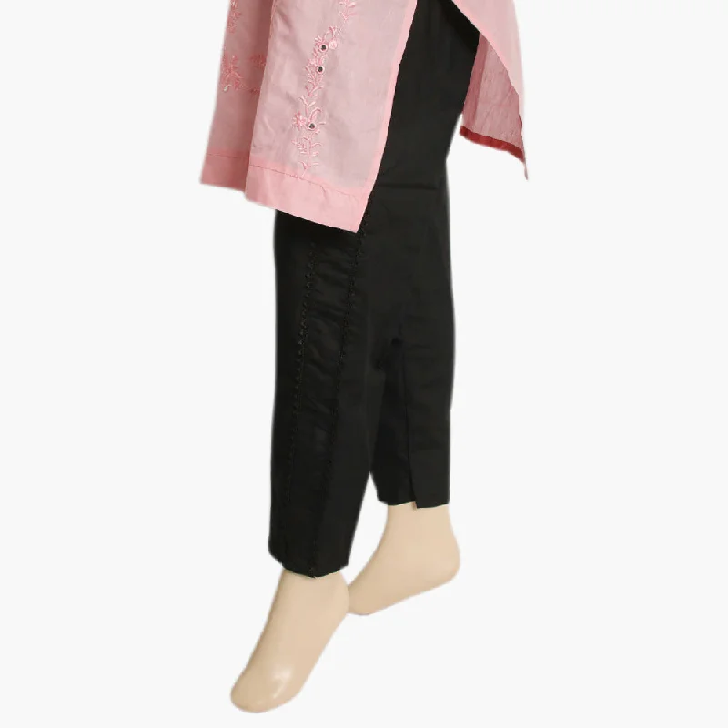 Women's Trouser with Side Lace - Black Cropped Trousers Casual Linen