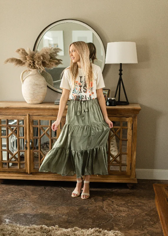 Light Olive Tie Waist Midi Skirt - FINAL SALE cashmere skirt plush