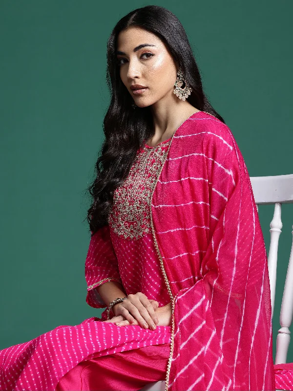 Women Pink Printed Straight Kurta Trousers With Dupatta Set Trousers Business Professional Women Pink Printed Straight Kurta Trousers With Dupatta Set Trousers Business Professional
