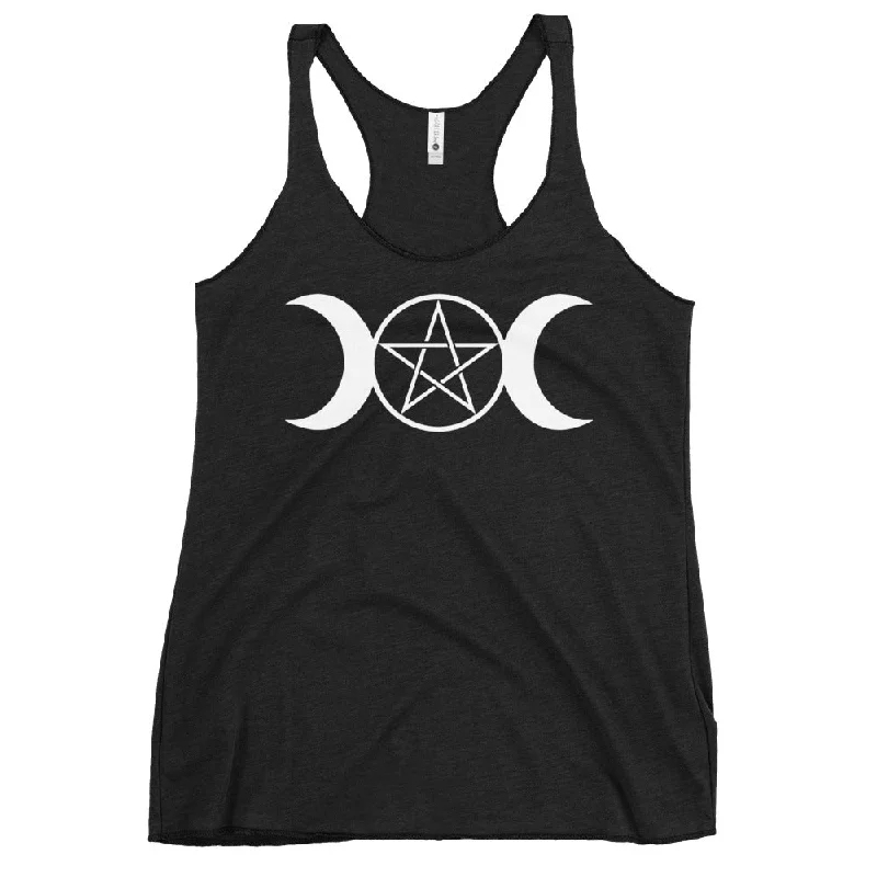 White Triple Moon Goddess Wiccan Pagan Symbol Women's Racerback Tank Top Shirt playful tank top White Triple Moon Goddess Wiccan Pagan Symbol Women's Racerback Tank Top Shirt playful tank top