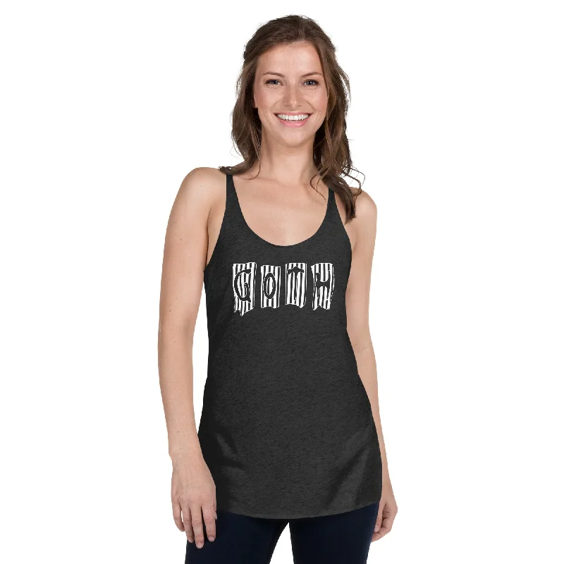 Black and White Vertical Stripe Goth Wallpaper Style Women's Racerback Tank Top Shirt fitness tank top Black and White Vertical Stripe Goth Wallpaper Style Women's Racerback Tank Top Shirt fitness tank top