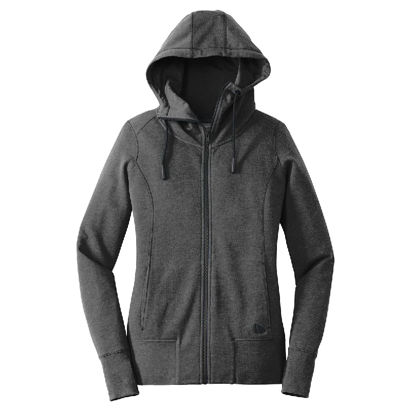 New Era Women's Black Heather Tri-Blend Fleece Full Zip Hoodie Hoodie with Raw Hem Edgy Unfinished New Era Women's Black Heather Tri-Blend Fleece Full Zip Hoodie Hoodie with Raw Hem Edgy Unfinished