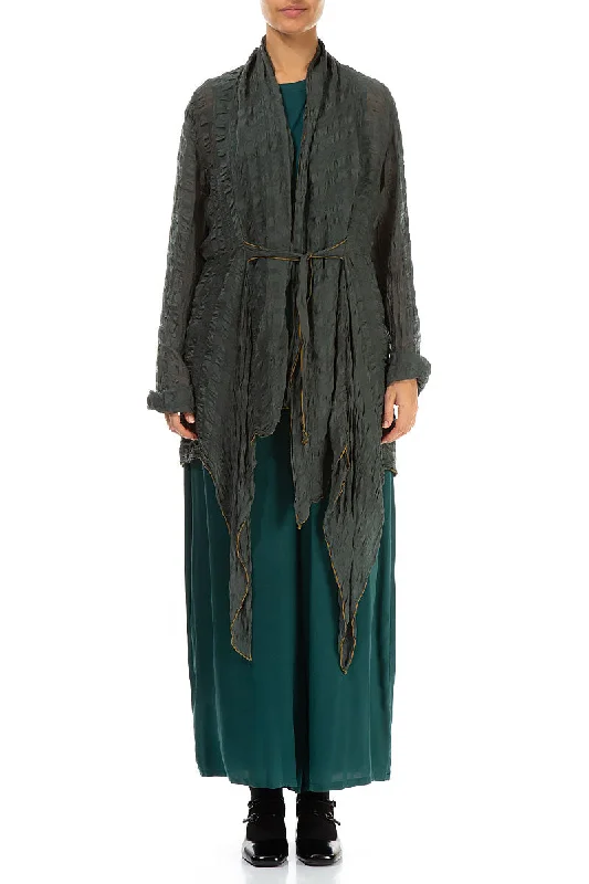 Tie Up Moss Light Silk Jacket Zippered Jacket Buttoned Jacket Snapped Jacket