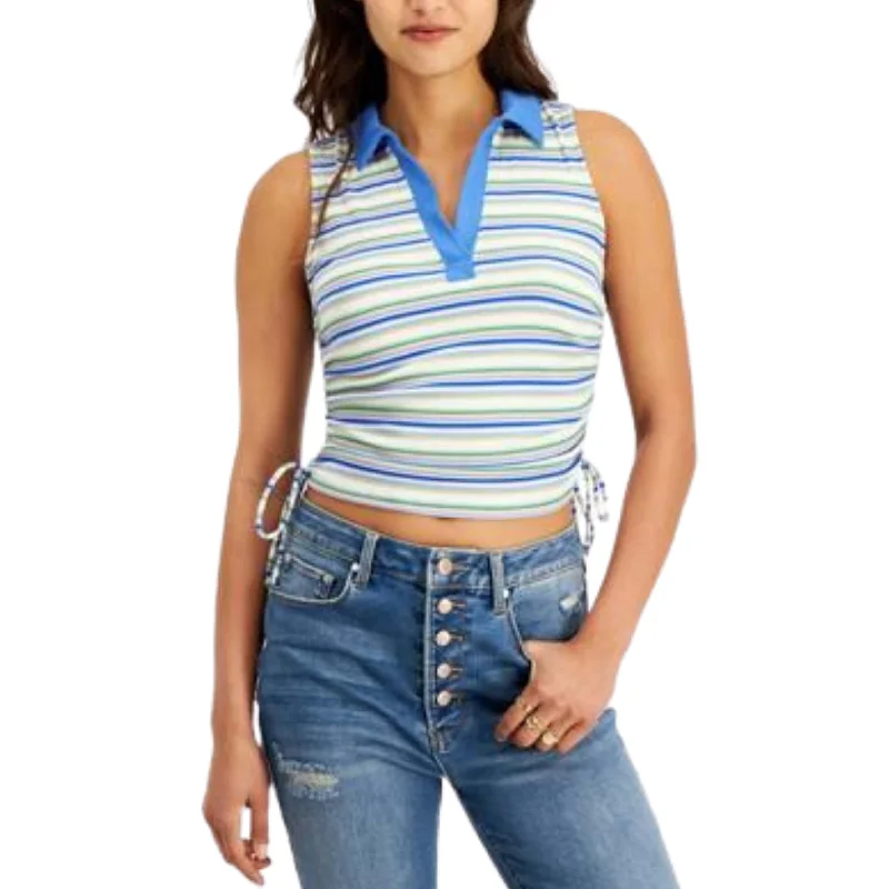 JUST POLLY - Ruched Polo Tank Top open back tank