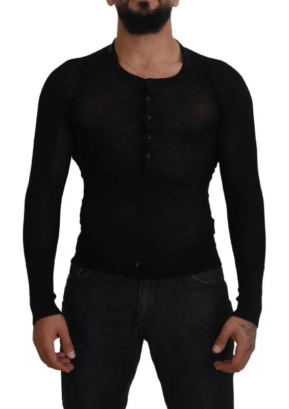 Elegant Black Cashmere Pullover Sweater Boyleg Sleeve Pullover