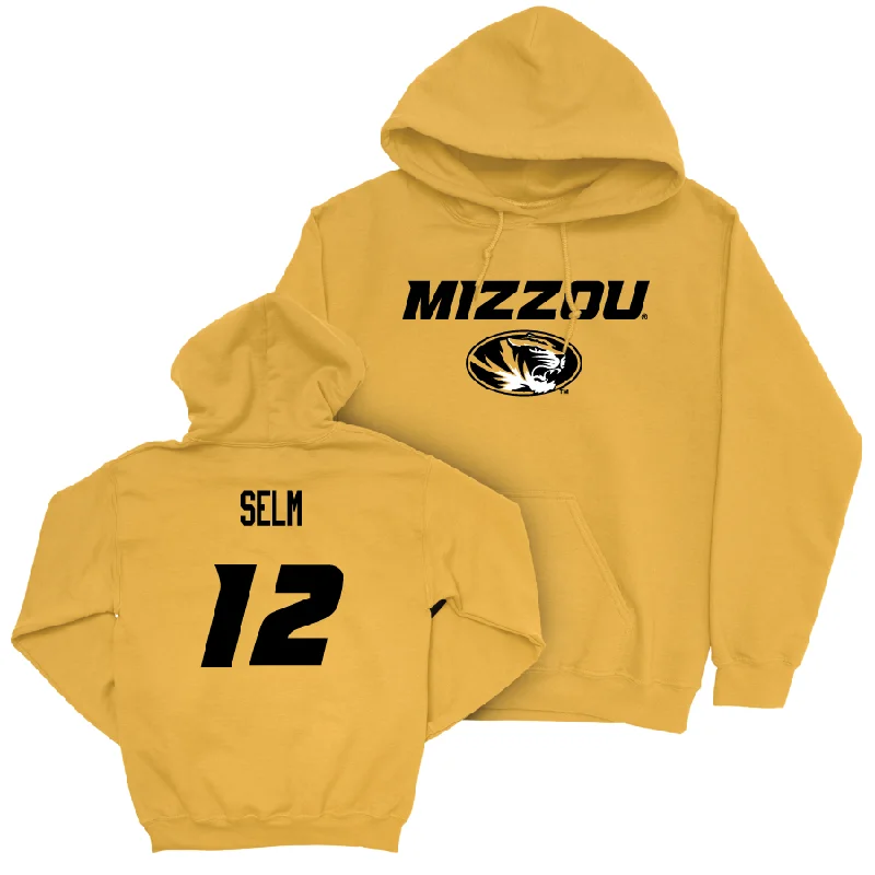 Gold Women's Soccer Mizzou Hoodie - Leah Selm Hoodie with Embroidery Detailed Premium Gold Women's Soccer Mizzou Hoodie - Leah Selm Hoodie with Embroidery Detailed Premium