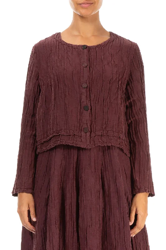 Buttons Crinkled Merlot Silk Jacket Fitted Jacket Loose Jacket Oversized Jacket