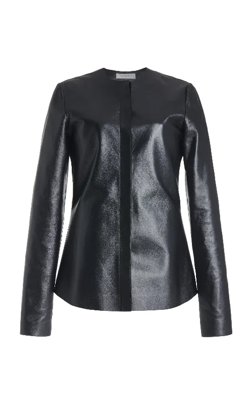 Thales Jacket in Black Metallic Nappa Leather Rayon Fabric Velvet Fabric Corduroy Fabric Thales Jacket in Black Metallic Nappa Leather Rayon Fabric Velvet Fabric Corduroy Fabric