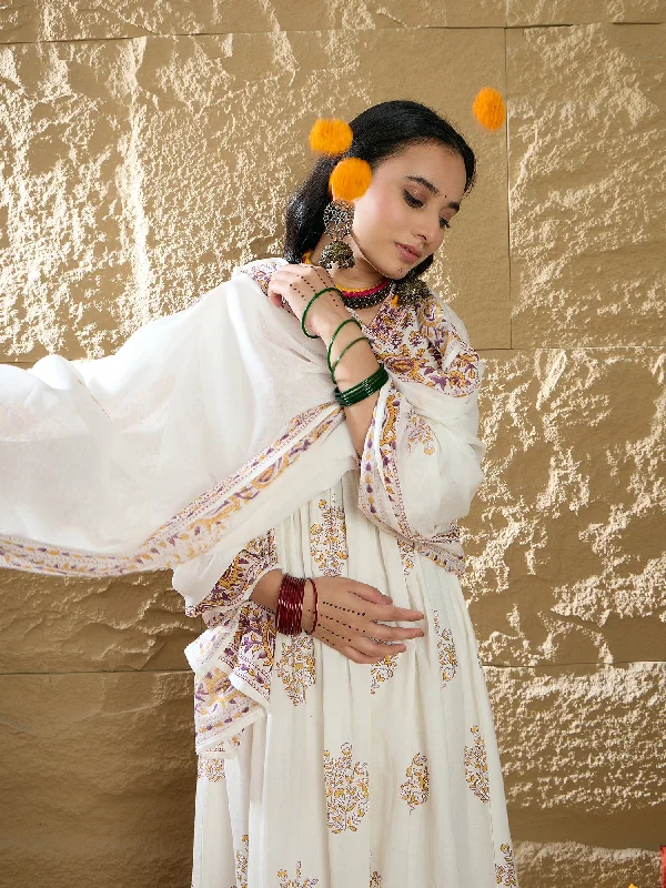 Women White Printed A-Line Kurta Trousers With Dupatta Set Trousers Denim Distressed Women White Printed A-Line Kurta Trousers With Dupatta Set Trousers Denim Distressed