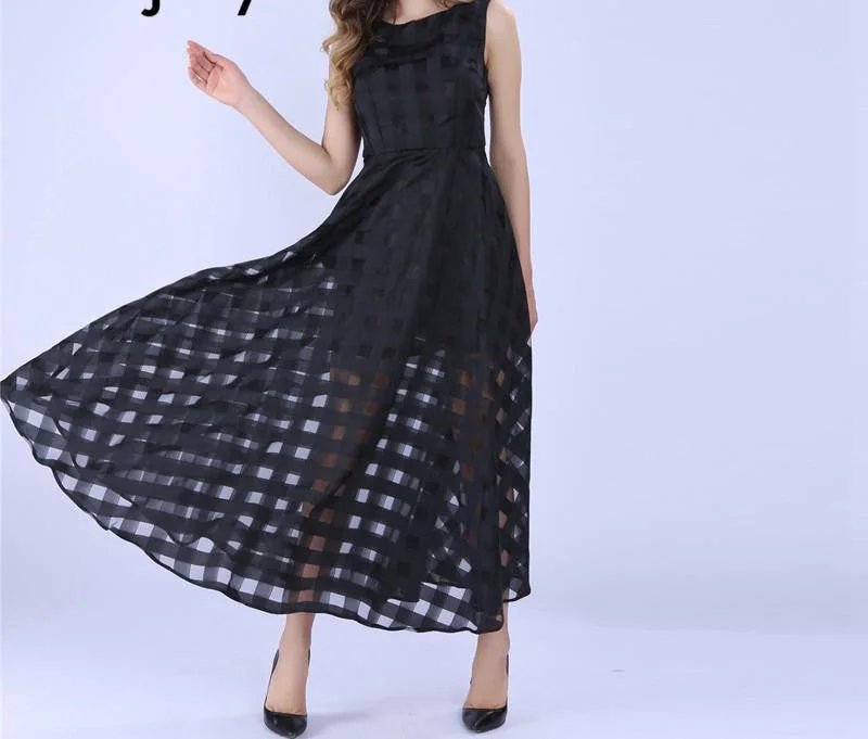 Sisjuly Maxi Summer Plaid Women Dress Long Organza day Dress Vestidos De Festa Satin Fashion style black women dresses