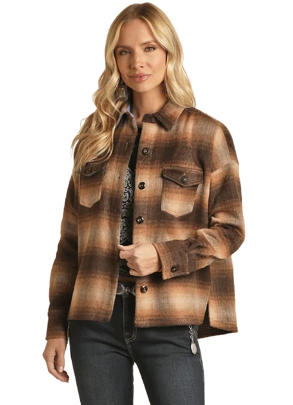 Rock & Roll Cowgirl Women's Shirt Jacket With Fringe Dark Brown Rayon Jacket Velvet Jacket Corduroy Jacket