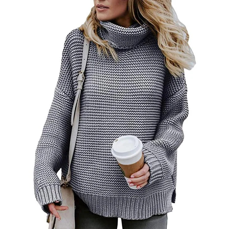 Women's Long Sleeve Knit Pullover Chunky Turtleneck Sweater Top Shirred Sleeve Feminine Women's Long Sleeve Knit Pullover Chunky Turtleneck Sweater Top Shirred Sleeve Feminine