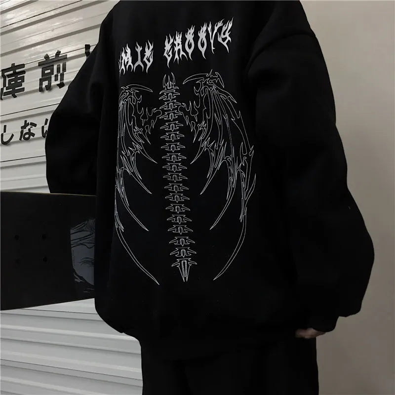 Autumn Punk Black Sweatshirts Tops Gothic Grunge Oversized Hoodie Streetwear Womens Hip-hop Cool Couple High Street Pullovers Hoodie Jacket Zipper Layering Autumn Punk Black Sweatshirts Tops Gothic Grunge Oversized Hoodie Streetwear Womens Hip-hop Cool Couple High Street Pullovers Hoodie Jacket Zipper Layering