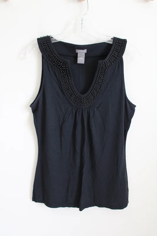 Ann Taylor Black Beaded Tank | M strapless tank top