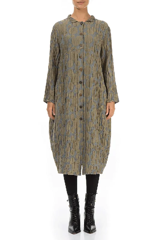 Balloon Silver Sage Circle Silk Linen Jacket Stand-Up Collar Roll-Neck Collar Turtle Neck