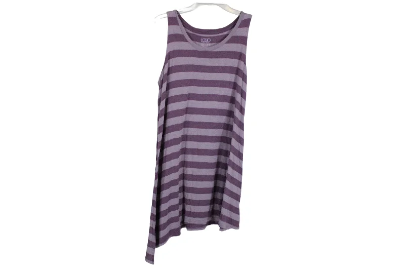 LOGO Layers Purple Striped Asymmetrical Tunic Tank | L scoop neck tank