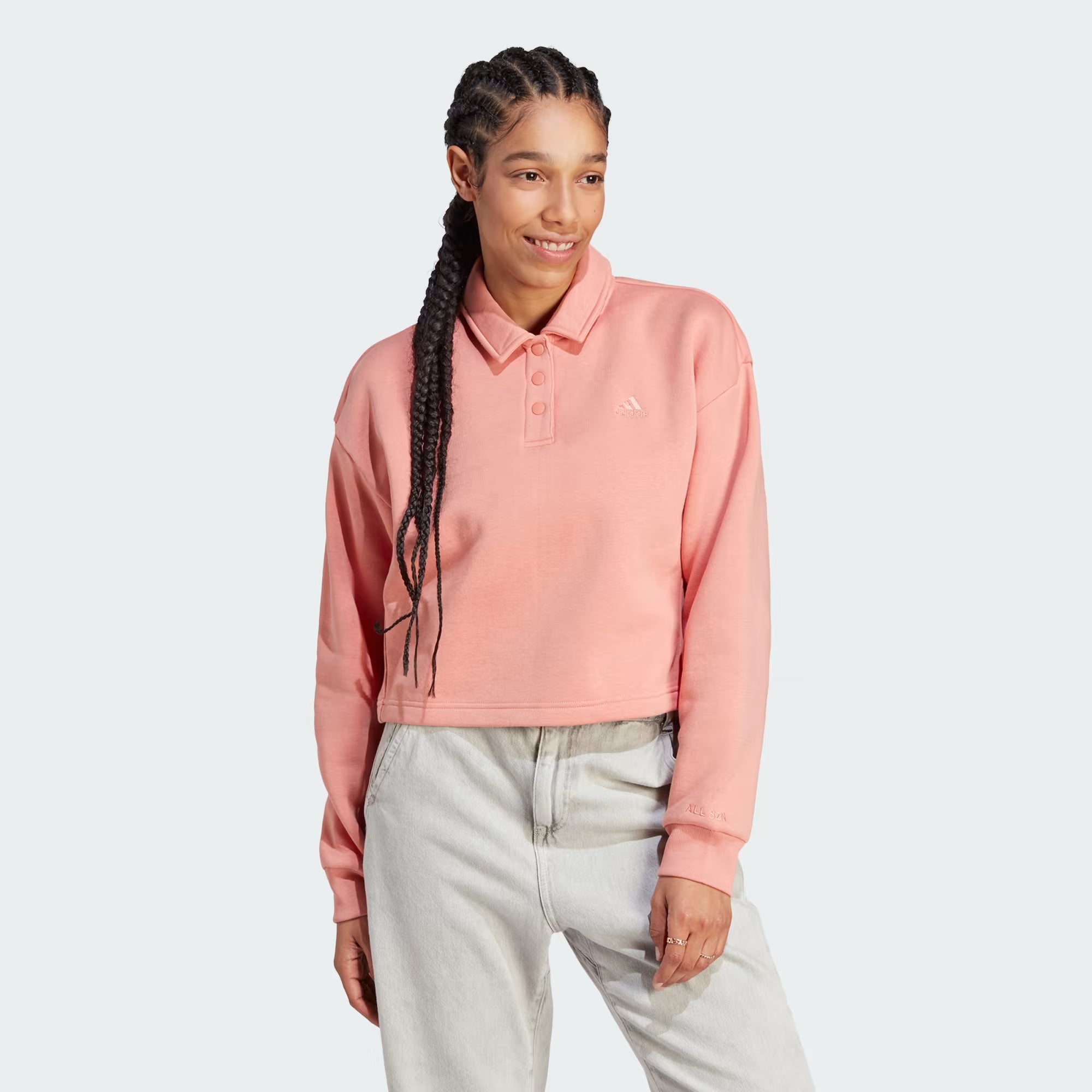 Adidas All Szn Fleece Graphic Polo Sweatshirt - Women Hoodie with Velcro Closure Adjustable Secure Adidas All Szn Fleece Graphic Polo Sweatshirt - Women Hoodie with Velcro Closure Adjustable Secure