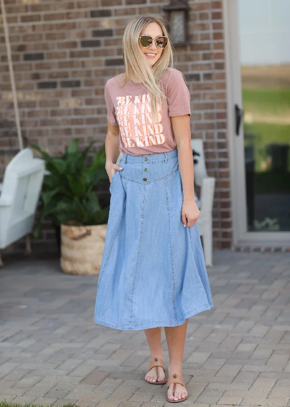 Faux Button Flowy Chambray Midi Skirt corduroy skirt comfortable