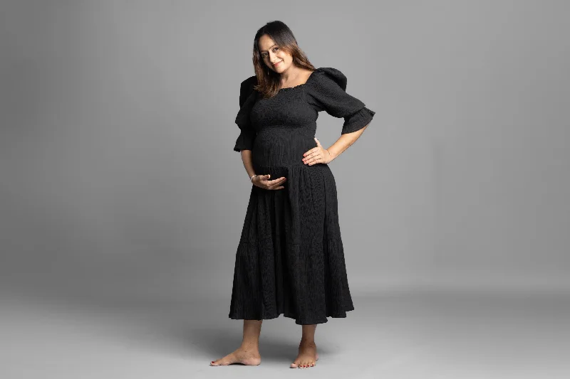 BLOCK HOP Black Waffle Muslin Dress