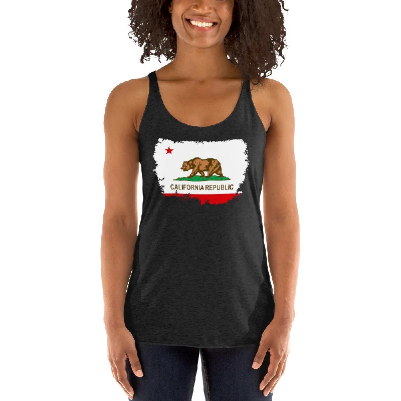 California State Flag Torn and battered Women's Racerback Tank Top Shirt mint tank top