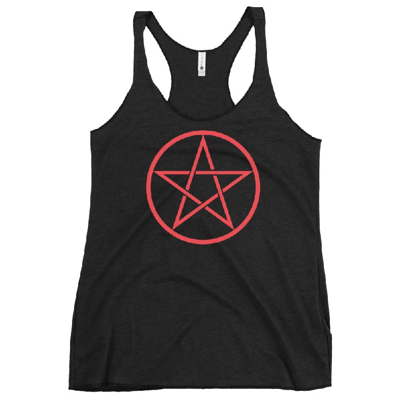 Red Goth Wiccan Woven Pentagram Women's Racerback Tank Top Shirt flexible tank top