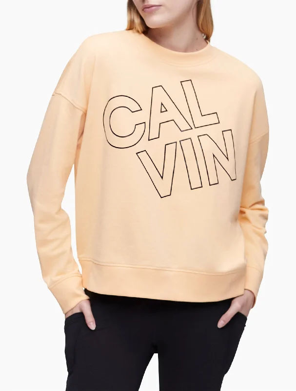 Calvin Klein Performance Outline Logo Crewneck Sweatshirt - Women Hoodie with Relaxed Fit Easy Casual Calvin Klein Performance Outline Logo Crewneck Sweatshirt - Women Hoodie with Relaxed Fit Easy Casual