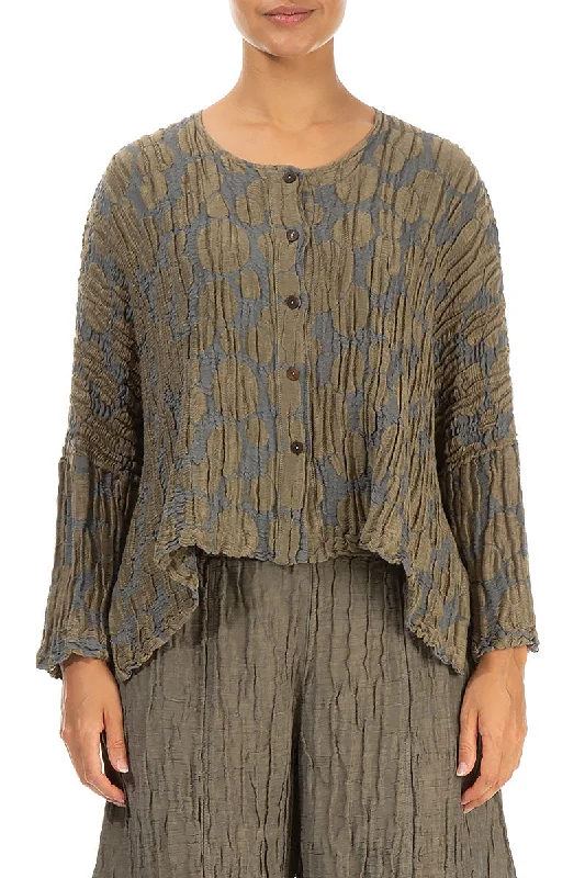 Loose Silver Sage Circle Silk Linen Jacket Boat Neck Shawl Collar Notched Collar