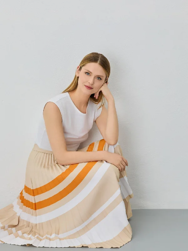 Asymmetric Pleated Skirt With Stripes linen skirt relaxed