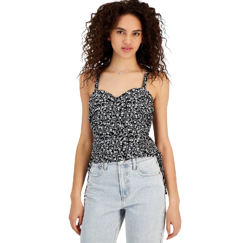 CRAVE FAME - Floral-Print Ruched Tank Top sage tank top