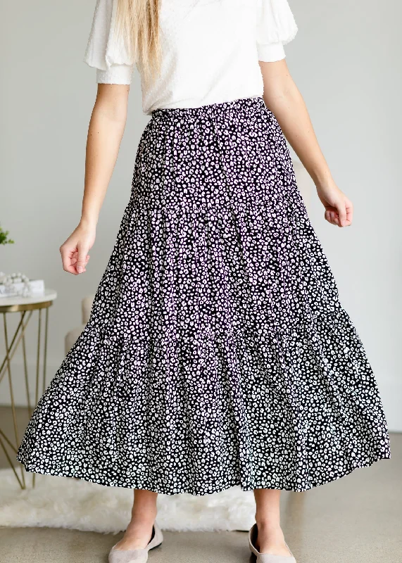 Black Animal Print Flowy Skirt - FINAL SALE velvet skirt luxury