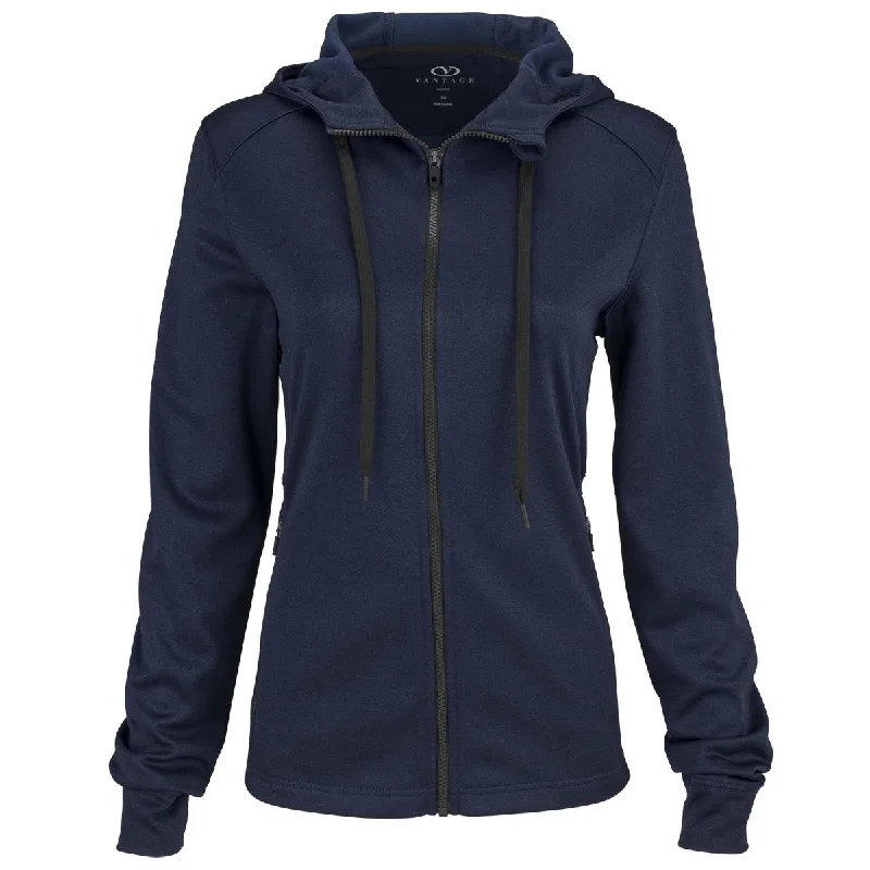 Vantage Women's Navy Street Hoodie Hoodie with Exposed Zipper Edgy Industrial