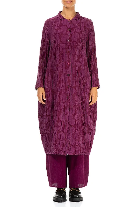 Balloon Magenta Circle Silk Linen Jacket Zippered Front Buttoned Front Snap Front